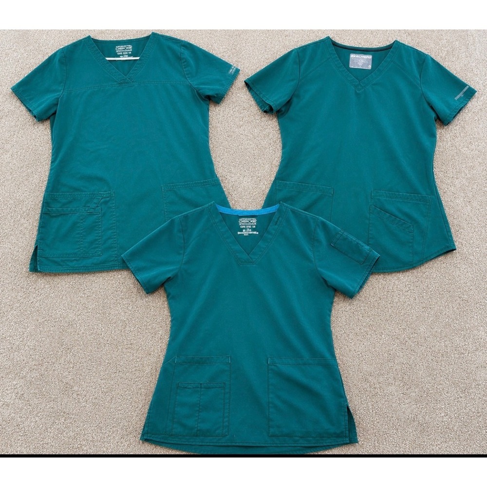 Lot 3 Womens Scrub Tops‎ Cherokee Skechers Carhartt Green S Small Medical Vet
